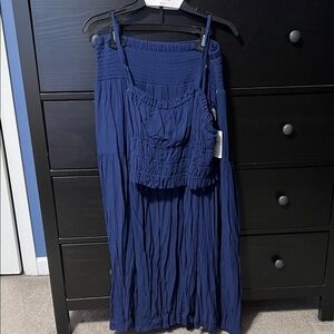 Women’s Navy Blue Smocked Maxi Skirt and matching top-two piece set